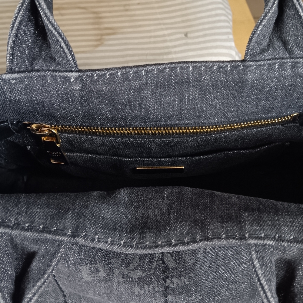 SOLD ‼️PRADA Canapa EUC Denim Black Mini Tote w/Strap - Picture 14 of 17